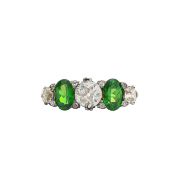 A demantoid garnet and diamond five stone ring