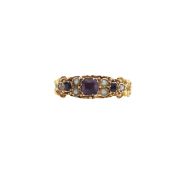 An early Victorian amethyst and seed pearl ring