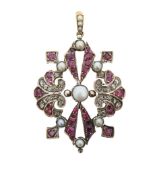 A rose cut diamond and ruby pendant
