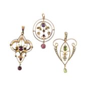 A collection of gem set Edwardian pendants