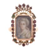 A Georgian gem set portrait early miniature ring