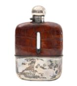 A leather and silver mounted hip flask