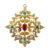 A Georgian Cannetille gem set brooch