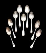 A collection of nine George II and later silver tablespoons