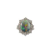 An opal and diamond cluster ring
