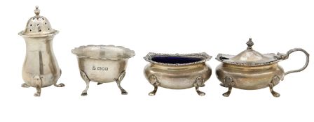 A George V silver composed four piece cruet set