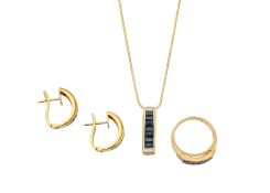 A sapphire and diamond demi parure yellow gold