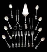 A set of German silver rose design flatware
