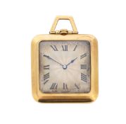 A French Art Deco 18K gold keyless pocket watch