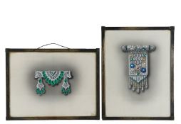 Two hand drawn and coloured jewellery designs