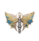 A diamond and plique-a-jour enamel butterfly brooch by Lluis Masriera