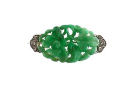 An Art Deco jade and diamond brooch