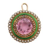 An Edwardian pearl, enamel and gem set pendant