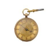 A Victorian 18ct gold keyless open faced pocket watch