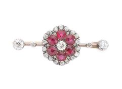 A Victorian ruby and diamond cluster bar brooch