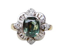 An alexandrite diamond cluster ring