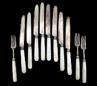 A set of George II silver mother of pearl knives and forks