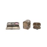 An Edward VII silver stamp box, a George V double sovereign case and a Victorian playing card box