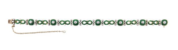 An enamel and diamond-set flexible bracelet