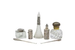A collection of Victorian and Edward VII silver and plated dressing table items
