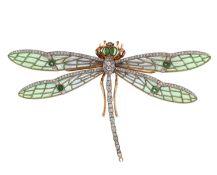 An enamelled and gem-set en tremblent dragonfly brooch