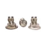 A Sampson Mordan silver chick pin cushion and two place holders