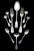 A collection of George III and William IV Fiddle pattern flatware