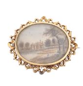 A 19th century hand painted shell brooch