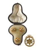 A cased set of three gentleman's dress studs, and a cricket medal