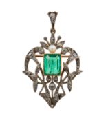 An Edwardian emerald and diamond pendant