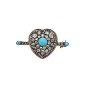 An early Victorian turquoise and diamond heart shaped brooch