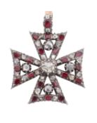 A Georgian garnet and diamond Maltese cross pendant