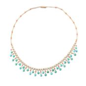 A turquoise and enamel fringe necklace