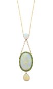 An Edwardian opal and demantoid garnet-set pendant necklace