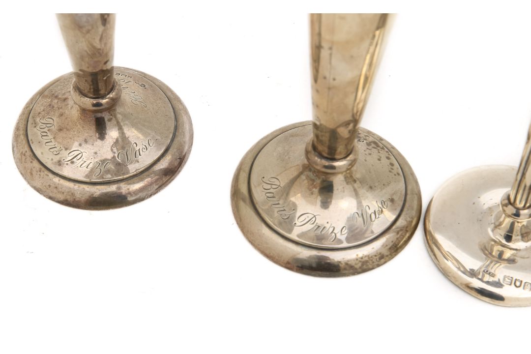 Two Edward VII and a George V silver vase, and a silver mounted coaster - Image 2 of 2
