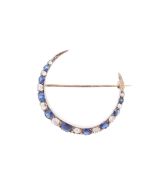 A Victorian sapphire and old cut diamond crescent brooch