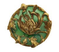 A French Art Nouveau plique-a-jour enamel and gold brooch