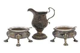 A pair of George III silver salts, and a George III cream jug