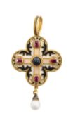 A Phillips Brothers enamel and gem-set pendant