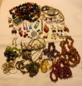 VARIOUS COSTUME JEWELLERY AND OTHERS INCLUDING TWENTY-THREE PAIRS OF EARRINGS; MILLEFIORI GLASS CANE