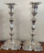 PAIR OF SILVER CANDLESTICKS, LONDON 1909, WITH MATCHING SCONCES, WEIGHTED BASE, APPROX 22.5cm HIGH