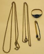 18ct GOLD CHAIN, WEIGHT APPROX 3.28g; 9ct GOLD CHAIN, WEIGHT APPROX 1.3g; 9ct GOLD BROOCH SET WITH