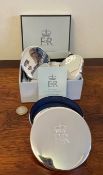 BOX CONTAINING CHRISTMAS 2008 SILVER PLATED FOUR DRINKS COASTERS, PRESENTED BY HER LATE MAJESTY