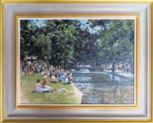 Keith Gardner R.C.A - Framed oil on board - Borton on the water. Approx. 30 x 40cms Reasonable