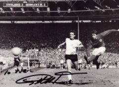 Geoff Hurst Signed 8x6 inch Black and White Photo. Signed in black ink, dedicated Good condition