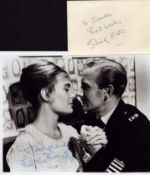 Leslie Phillips signed 10x8 inch black and white photo pictured with Shirley Eaton comes with