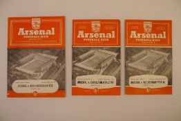 3 x Arsenal 1955 football programmes, Vs Manchester United Apr 23, Vs Charlton Oct 29 and Vs