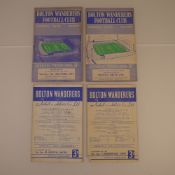 4 x Bolton Wanderers various FA cup football programmes, Vs Stoke City Feb 15 1958, Vs Preston North