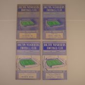 4 x Bolton Wanderers 1958-59 football programmes, Vs Manchester City Apr 5 1958, Vs Preston North