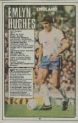 Footballer. Emlyn Hughes, OBE signed 8.5 x 5.5 inch Approx. colour magazine cut out. Good